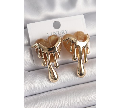 Pirinç Gold Renk Krem Sedefli Akan Kalp Model Kadın Küpe