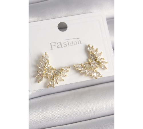 Pirinç Gold Renk Zirkon Taşlı Kelebek Model Kadın Küpe