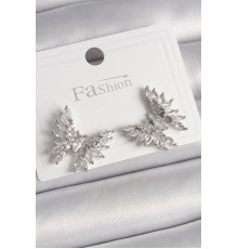 Pirinç Gümüş Renk Zirkon Taşlı Kelebek Model Kadın Küpe