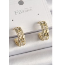 Pirinç Gold Renk Zirkon Taşlı İşleme Detay Halka Model Kadın Küpe