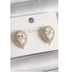 Pirinç Gold Renk Zirkon Taşlı Damla Model Kadın Küpe