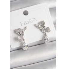 Pirinç Gümüş Renk Zirkon Taşlı Turna Kuşu Model Sallantı Detay Kadın Küpe