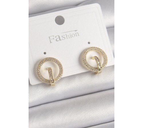 Pirinç Gold Renk Zirkon Taşlı Halka Model Kadın Küpe