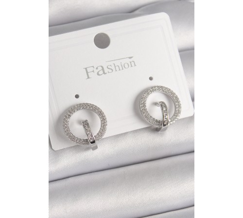 Pirinç Gümüş Renk Zirkon Taşlı Halka Model Kadın Küpe