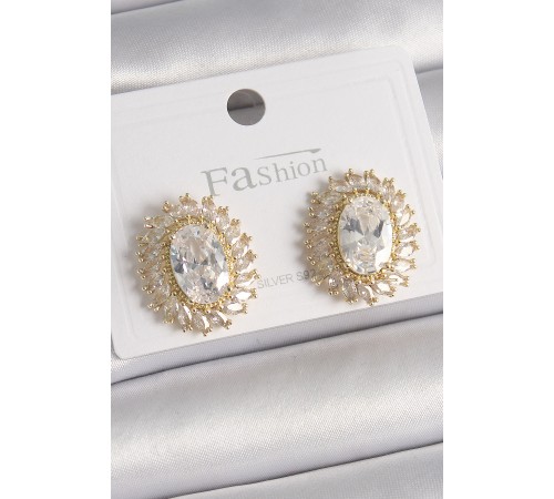 Pirinç Gold Renk Zirkon Taşlı Kadın Küpe