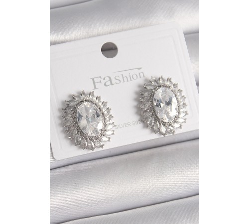 Pirinç Gümüş Renk Zirkon Taşlı Kadın Küpe