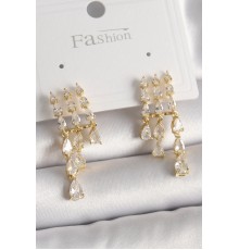 Pirinç Gold Renk Zirkon Taşlı Yağmur Model Kadın Küpe