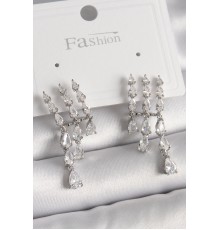 Pirinç Gümüş Renk Zirkon Taşlı Yağmur Model Kadın Küpe