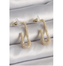 Pirinç Gold Renk Zirkon Taşlı Çengelli İğne Model Kadın Küpe