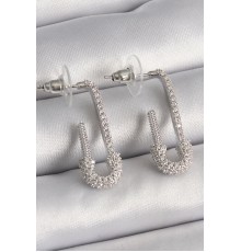 Pirinç Gümüş Renk Zirkon Taşlı Çengelli İğne Model Kadın Küpe