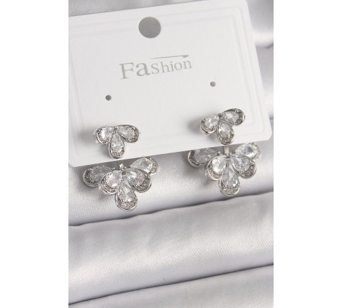 Pirinç Gümüş Renk Zirkon Taşlı Damla Model Kadın Küpe