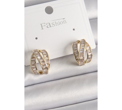 Pirinç Gold Renk Zirkon Taşlı Düğüm Halka Model Kadın Küpe