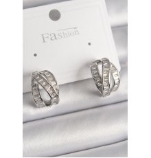 Pirinç Gümüş Renk Zirkon Taşlı Düğüm Halka Model Kadın Küpe