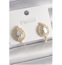 Pirinç Gold Renk Zirkon Taşlı Yaprak Model Kadın Küpe