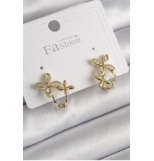 Pirinç Gold Renk Zirkon Taşlı 2'Li Çiçek Model Kadın Küpe