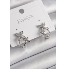 Pirinç Gümüş Renk Zirkon Taşlı 2'Li Çiçek Model Kadın Küpe