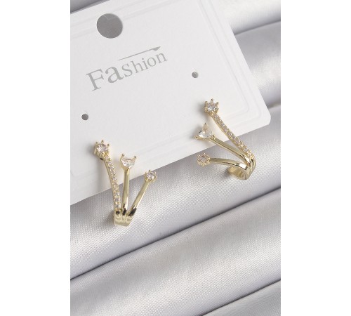 Pirinç Gold Renk Zirkon Taşlı Kadın Küpe