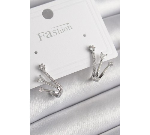 Pirinç Gümüş Renk Zirkon Taşlı Kadın Küpe