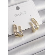Pirinç Gold Renk Zirkon Taşlı Kadın Küpe