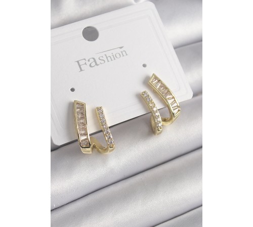 Pirinç Gold Renk Zirkon Taşlı Kadın Küpe