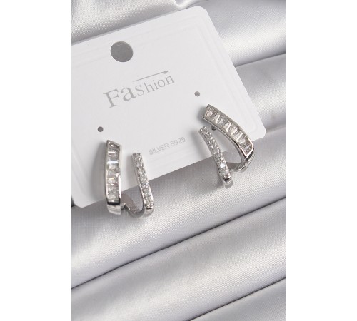 Pirinç Gümüş Renk Zirkon Taşlı Kadın Küpe