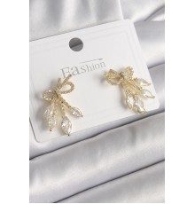 Pirinç Gold Renk Zirkon Taşlı Düğüm Model Damla Zirkon Taşlı Kadın Küpe