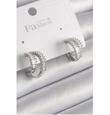 Pirinç Gümüş Renk 2'Li Zirkon Taşlı Halka Model Kadın Küpe