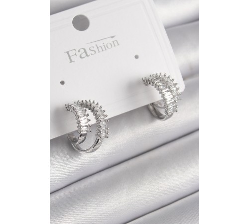 Pirinç Gümüş Renk 2'Li Zirkon Taşlı Halka Model Kadın Küpe