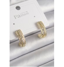 Pirinç Gold Renk Zirkon Taşlı Yarım Halka Model Kadın Küpe