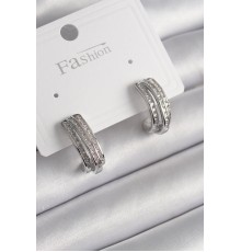 Pirinç Gümüş Renk Zirkon Taşlı Yarım Halka Model Kadın Küpe