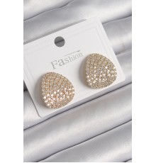 Pirinç Gold Renk Zirkon Taşlı Plaka Model Kadın Küpe