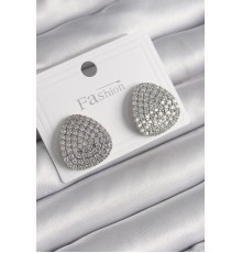 Pirinç Gümüş Renk Zirkon Taşlı Plaka Model Kadın Küpe