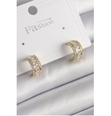 Pirinç Gold Renk Zirkon Taşlı Halka Model Kadın Küpe