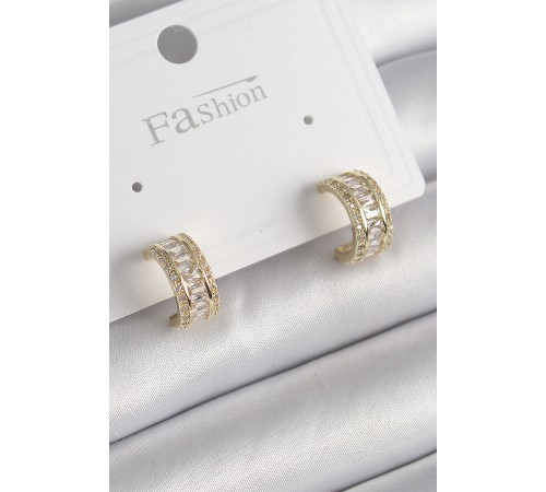 Pirinç Gold Renk Zirkon Taşlı Halka Model Kadın Küpe