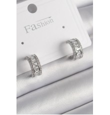 Pirinç Gümüş Renk Zirkon Taşlı Halka Model Kadın Küpe