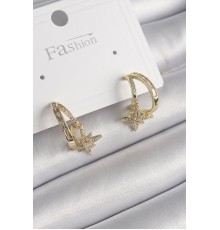 Pirinç Gold Renk Zirkon Taşlı Halka Model Yıldız Detay Kadın Küpe