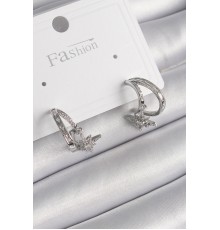 Pirinç Gümüş Renk Zirkon Taşlı Halka Model Sallantı Yıldız Detay Kadın Küpe