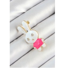 Zirkon Taş Detaylı Beyaz Ve Pembe 3D Tavşan Figürlü Kadın Broş