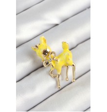 Zirkon Taşlı Fiyonk Detaylı 3D Sarı Ceylan Figürlü Gold Renk Kadın Broş