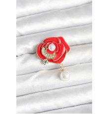 Kırmızı Gül İncili Model Broş