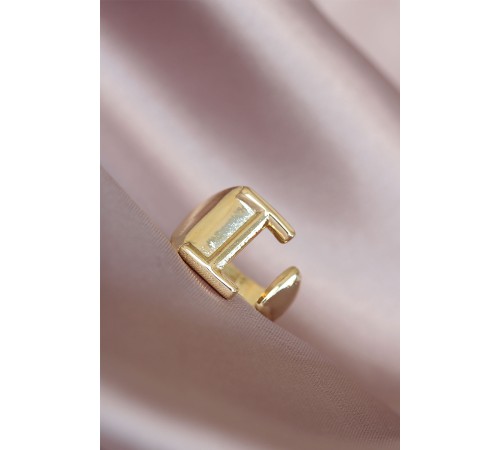 I Harfli Altın Renk Ayarlamalı Metal Kadın Yüzük