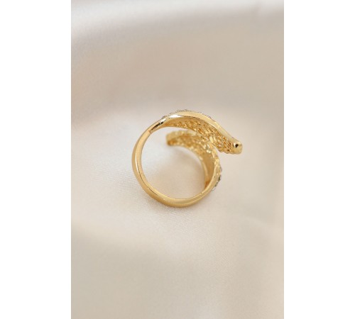 Ayarlamalı Gold Renk Metal Zirkon Taşlı Kanat Yüzük