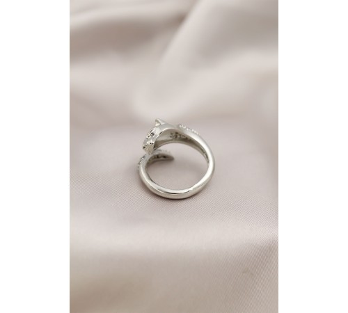 Gümüş Renkli Metal Kaplan Model Zirkon Taşlı Kadın Yüzük