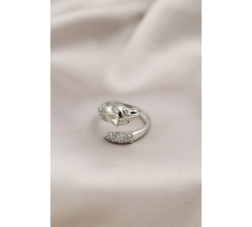 Gümüş Renkli Metal Kaplan Model Zirkon Taşlı Kadın Yüzük