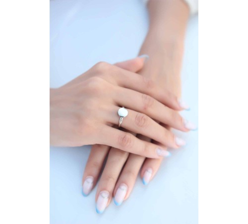 Yuvarlak Plaka Gümüş Renk Kadın Yüzük