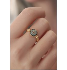 Gold Renk Nazar Boncuk Figür Zirkon Taş Detay Kadın Yüzük