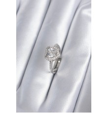 Pirinç Gümüş Renk Zirkon Taşlı Kalp Charm Model Kadın Yüzük