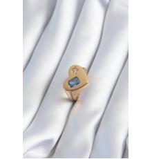 Pirinç Gold Renk Kalp Model Zirkon Taş Yıldız Detay Kadın Yüzük