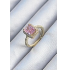 Pirinç Gold Renk Pembe Zirkon Taşlı Kadın Yüzük
