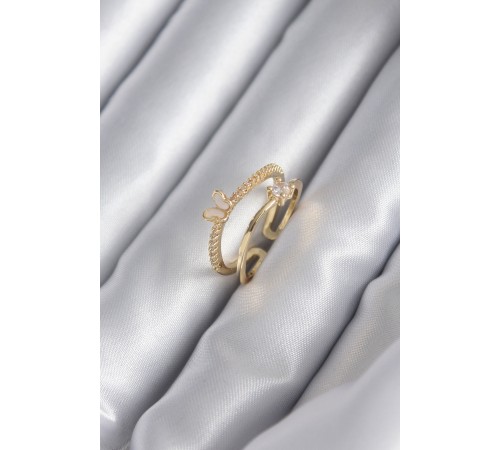 Pirinç Gold Renk Zirkon Taş Detay Kelebek Model Kadın Yüzük